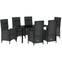 VidaXL 7-teiliges Garten-Essenset Schwarz Poly Rattan