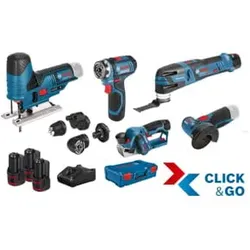 Bosch 5er Werkzeug-Set 12V: GSR + GOP + GHO + GWS + GST + 3x GBA + GAL + XL-BOXX
