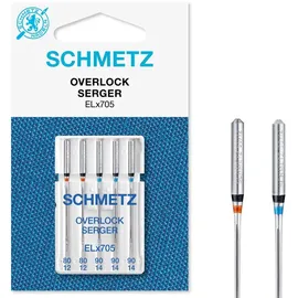 SCHMETZ Nähmaschinennadeln I 5 Overlock-Nadeln | Nadelsysteme ELx705 und SY 2022 | Nadeldicke 2x 80/12 und 3x 90/14