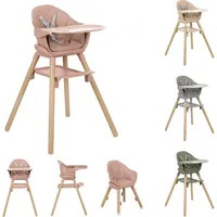 KIKKABOO Kinderhochstuhl Woody 3 in 1 Holzbeine Kinderstuhl Fußstütze Tablett