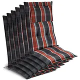 Beautissu Hochlehnerauflage 6x Premium Hochlehnerauflage 120x50x7cm, Grau-Oranage-Weiß-Kariert, Gartenstuhlauflage Hochlehner - Robuster Stoff & UV-Lichtechtheit bunt|grau