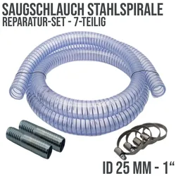 Schlauch Reparatur Set PVC Saugschlauch Stahlspirale Verlängerung 25 mm (1) - 7..."