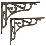 Moritz 2 Stück Wandwinkel Regalträger Regalhalter Wandträger aus Gusseisen Größe 16,5 cm x 20,5 cm - ca. 4 mm Bohrlöcher in antikem braun antik Optik Stil
