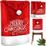 Kesser - Premium Weihnachtsstuhlüberzug Set Stuhlhussen Für Weihnachten Nikolausmütze Stuhlbezug Husse Weihnachtsdeko Für Stühle Überzieher Rot / Weiß / 2 Stück - Merry Christmas