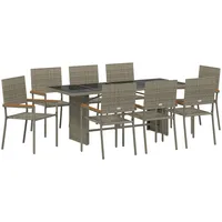 vidaXL Garten Essgruppe 9 pcs Grau Poly-Rattan