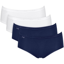 Sloggi Damen Midi-Slip, 4er Pack - Basic+Midi C4P, Unterwäsche, Baumwolle, Spitze, Logo, einfarbig Weiß/Blau 2XL