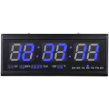 MINRS Digitale LED-Wanduhr, 48 x 19 x 3cm Digitaluhr mit Großes LED-Display, Temperaturanzeige, Datum, Woche Einfach zu Lesen Elektronische Uhren für Wohnzimmer Küchen Büro, Schwarz und Blau