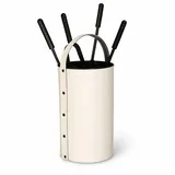 MS Beschläge Ofengarnitur Kaminbesteck 4-teilig Leder ø21cm Beige