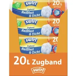Swirl® Müllbeutel Reißfest, mit Zugband, 20 Liter 216403 , 1 Karton = 6 Rollen à 20 Beutel