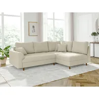 s-style möbel Ecksofa mit Braun Holzfüßen im skandinavischen Stil aus Beige Cord-Stoff, Ottomane rechts - Beige