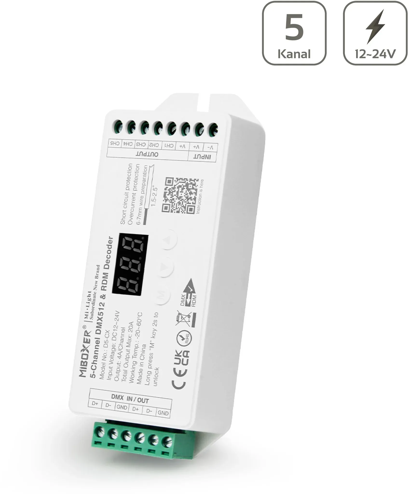 MiBoxer DMX/RDM LED Dimmer 5-Kanal DC-12-24V 20A D5-CX