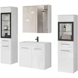 WELLTIME Badmöbel-Set »MADRIT II, Schrank mit Waschbecken, 2 Hänger, Spiegelschrank«, (Komplett-Set, 5 St.), Hängende Badmöbel mit Glaseinsätzen – in vielen Farben erhältlich