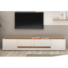 furn.design Lowboard Center Weiß, Eiche Wotan, Holzwerkstoff, Nachbildung,Eiche, Uni, Holz Optik, 2 Schubladen, 223x40x45 cm, Wohnzimmer, Wohnwände, Lowboards, Lowboards stehend