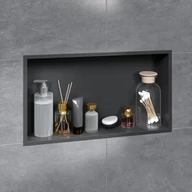VILSTEIN Wandnische Dusche 30x60 cm [ROSTFREI] - Randlose Nische - Wandnische Schwarz - Einbauregal für Dusche im Aufputz - Duschnische aus Edelstahl - Versenkte Duschnische für das Badezimmer