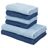 my home Handtuch Set Anna, 2 Duschtücher 70x140, 4 Handtücher 50x100, Walkfrottee (Set, 6-St), Handtuch-Set, gestreifte Bordüre, weich, 100% Baumwolle, zweifarbig blau