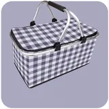Tragbarer Isolierter Korb, Faltbarer Picknickkorb aus Oxford Stoff, Gekühlter Picknickkorb mit Rahmen aus Aluminiumlegierung, Geeignet für Ausflüge mit der Familie, Reisen und Camping(Graues Gitter)