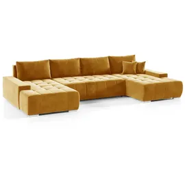 Fun Möbel Wohnlandschaft Sofa mit Schlaffunktion VOGAR Stoff Monolith Honiggelb - Gelb