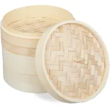 Relaxdays Bambus Dampfgarer 3 Etagen, 24 cm