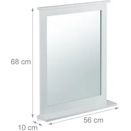 Relaxdays Wandspiegel Bambus, Ablage, Spiegel rechteckig, Wohnzimmer, Bad, Flur, Hängespiegel HBT 68 x 56 x 10 cm, weiß