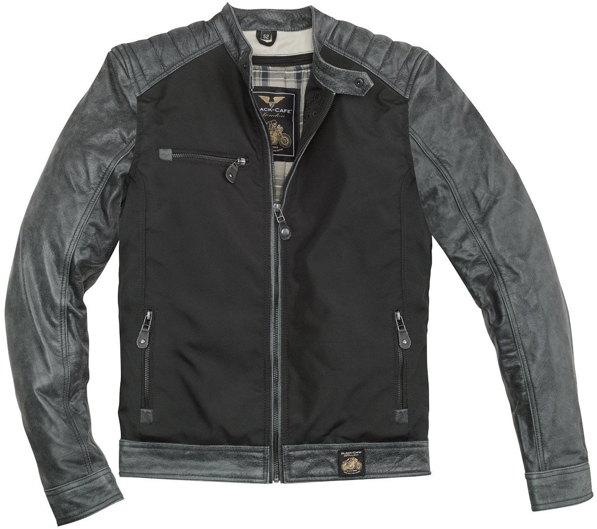 Black-Cafe London Johannesburg Motorrad Leder- / Textiljacke, schwarz-grau, Größe 52