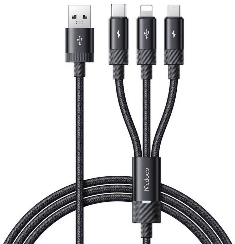 mcdodo 3in1 USB to USB-C / iPhone-Kabel / Micro-USB Kabel CA-5790, 3.5A, 1.2m Smartphone-Kabel, (120 cm) schwarz