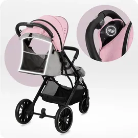 MOMI ESTELLE PLUS LIGHT – Ultraleichter Baby Kompaktbuggy mit XL-Rädern, Einhand-Faltung & Trolley-Funktion, bis 22 kg – Rosa - Schwarz/Rosa