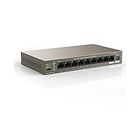 Tenda PoE Switch 10 Port Gigabit Ethernet LAN Switch mit 8X PoE+ Ports, 1x Uplink- & 1x SFP-Port (92W, VLAN, bis zu 250m Reichweite, IEEE-802.3af/at, Plug-and-Play Netzwerk Switch)(TEG1110PF-8-102W)