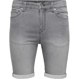 Only & Sons "ONSPLY BOX PIM JOG DNM SHORTS OTL", Herren, Gr. L, N-Gr, dunkelgrau denim, Web, Obermaterial: 64% Baumwolle, 31% Polyester, 3% Viskose, 2% Elasthan, unifarben, regular fit knielang, Hosen Shorts