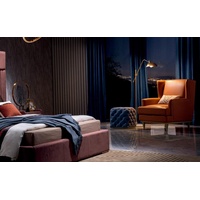 JVmoebel Sessel, Klassisch Ohrensessel Hocker Sessel Couch Polster Set Leder Textil orange