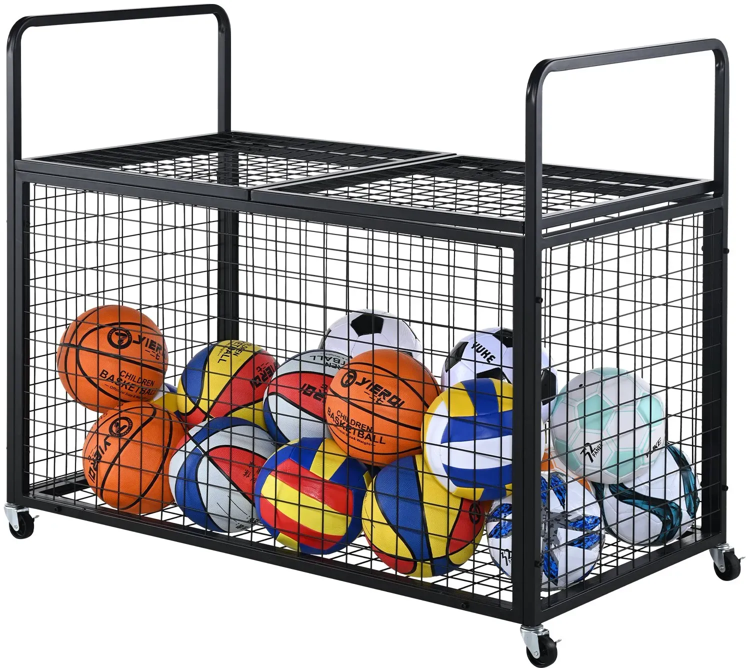 VEVOR Ballwagen Rollwagen 1150 x 610 x 912 mm Sportbällen, Abschließbarer Basketballkäfig Ballkäfig, Sportausrüstung für den Innen- und Außenbereich, Rollbar Aufbewahrungswagen aus Stahl für Garagen