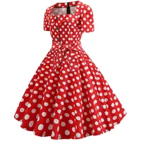 50er Rockabilly Petticoat Kleider Damen Retro Tupfen Druck Abendkleid Quadratischer Kragen Kurzarm Swing Kleid Partykleid Mit Bogen Knöpfe Ballkleid Cocktailkleid Brautjungfern Kleid - M