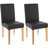 2er-Set Esszimmerstuhl Littau, Lehnstuhl, Kunstleder schwarz matt, helle Beine