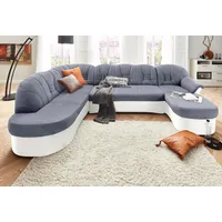 DOMO collection Wohnlandschaft Kunstleder U-Form 3-Sitzer Silber/Weiß