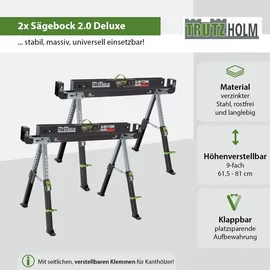 Baumarktplus 2x Sägebock 2.0 DELUXE 9-fach höhenverstellbar Stahl bis 1300 kg Klappbock Arbeitsbock Werkbock