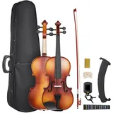 Vevor Violine 4/4, 584,2 mm Armlänge Geigenset mit Hartschalenkoffer, Kolophonium, Bogen, Schulterstütze, Steg, zusätzlichen Saiten, Massivholzinstrument für Anfänger ab 12 Jahren (Mattbraun)