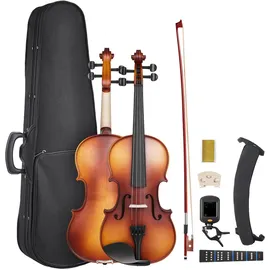 Vevor Violine 4/4, 584,2 mm Armlänge Geigenset mit Hartschalenkoffer, Kolophonium, Bogen, Schulterstütze, Steg, zusätzlichen Saiten, Massivholzinstrument für Anfänger ab 12 Jahren (Mattbraun)