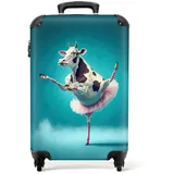 NoBoringSuitcases.com© Kinderkoffer Kuh - Ballett - Porträt - Blau - Tiere - Kind 55x35x20cm, 4 Rollen, Kinder Koffer Klein, Trolley Handgepäck blau|bunt 35 cm x 55 cm x 20 cm