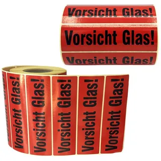 ARLI Etiketten 2000 Vorsicht Glas Etiketten Warnetiketten, 140 x 40 mm Warnaufkleber Bruchgefahr Transportetiketten