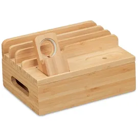 Relaxdays Ladestation, für Apple Watch, Bambus, HxBxT 11 x 17 x 13 cm, Handystation, Tablethalter, Uhrenständer, natur