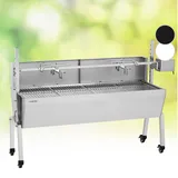 Klarstein 2-in-1 Rotisserie Grill mit Motor, mit Drehspieß & Windschutz, Großer Spießgrill für Hähnchen & Spanferkel, Spieß Grill mit Edelstahl-Rost, Holzkohlegrill mit Rollen