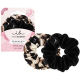 invisibobble Haargummi Schwarz & Leo Scrunchie The Iconic Beauties, 2x Haargummis starker Halt für Mädchen & Damen, Scrunchies Samt Schwarz, 2 Stück