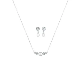 ELLI PREMIUM Schmuckset Damen, Klassisch mit Perle und Kristalle 925 Silber