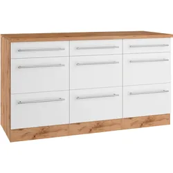Unterschrank KOCHSTATION "KS-Wien", weiß (weiß, wotaneiche), B:150cm H:85cm T:60cm, Schränke, edel aussehende gestiftete Fronten