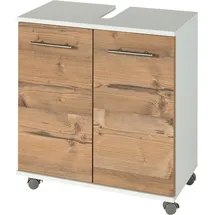 WELLTIME Waschbeckenunterschrank WELLTIME "Emmi, Breite 59 cm", weiß (weiß, silberfichte), B:60cm H:63,5cm T:32,5cm, FSC-zertifizierter Holzwerkstoff, Schränke, Waschbeckenunterschrank, Siphonausschnitt, Metallbeschläge