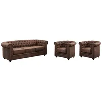 Couchgarnitur 3+1+1 - Microfaser - Vintage-Look - CHESTERFIELD