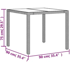 vidaXL Gartentisch mit Glasplatte 90 x 90 x 75 cm Beige