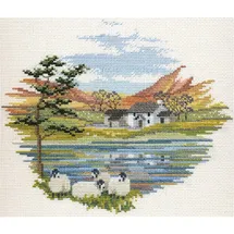 Bothy Threads Kreuzstich-Set Landschaft - Seeufer Bauernhof, 20x17cm, DWCON08, Zählmuster