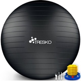 TRESKO Gymnastikball mit GRATIS Übungsposter inkl. Luftpumpe - 75cm, Pumpe, schwarz