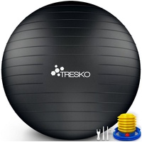 TRESKO Gymnastikball mit GRATIS Übungsposter inkl. Luftpumpe - 75cm, Pumpe, schwarz