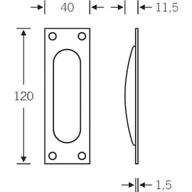FSB Schiebetürmuschel 42 4211 blind L.120mm B.40mm Alu. 0105 ktg. EL.-T. 11,5mm
